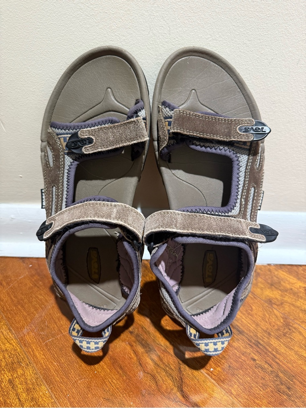 Teva Men’s Suede Leather Sport Sandals Grey Brown Adjustable Hiking Trail US 10